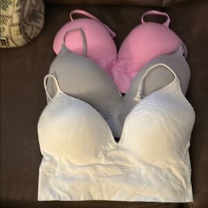 Set of Three Bralettes - Pink, Gray, White